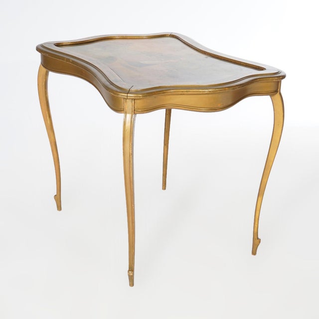 Brown Antique French Vernis Martin Decorated Giltwood Table 19th Century For Sale - Image 8 of 11