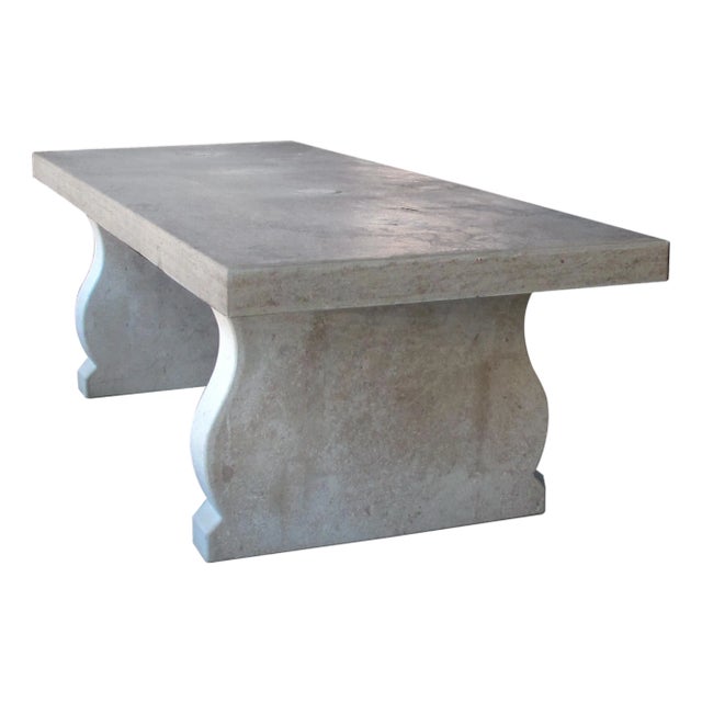 Custom French Limestone Trestle Table With Lyre-Form Supports For Sale