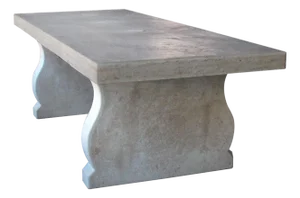 Custom French Limestone Trestle Table With Lyre-Form Supports