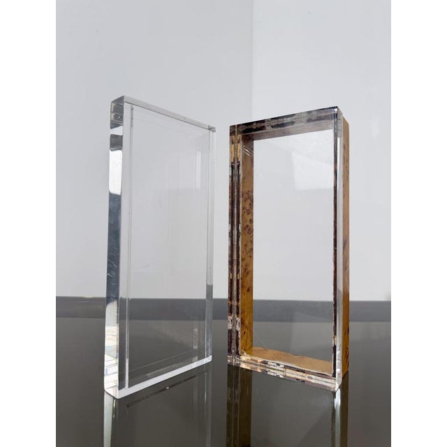 Mid-Century Rectangular Box in Clear Acrylic Glass and Burl Wood, Italy, 1970s For Sale - Image 11 of 16