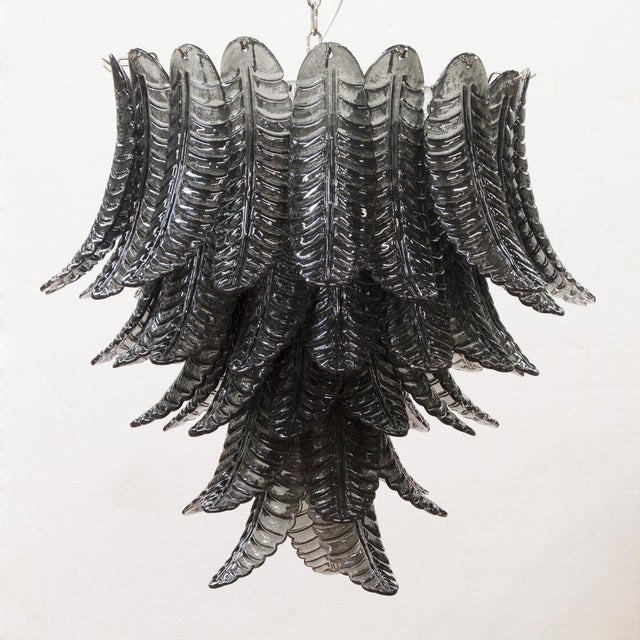 Mid-Century Modern Large Suspension Chandelier with Gray Murano Glass Leaves, 1990s For Sale - Image 3 of 11
