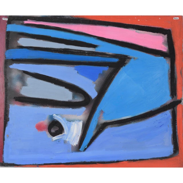 Wood Colorful Modernist Still Life With Jug and Plant by Ellis Hopkins For Sale - Image 7 of 7