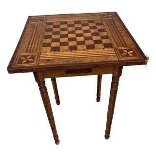 A Antique Folk Art Marquetry Inlaid Game Table With Drawer, Circa 1880's For Sale