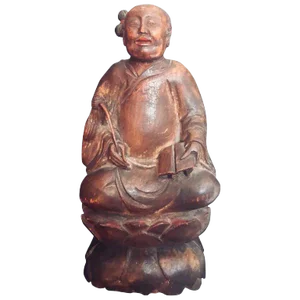 Mid 19th Century Antique Chinese Wood Carved Daoist Figurine