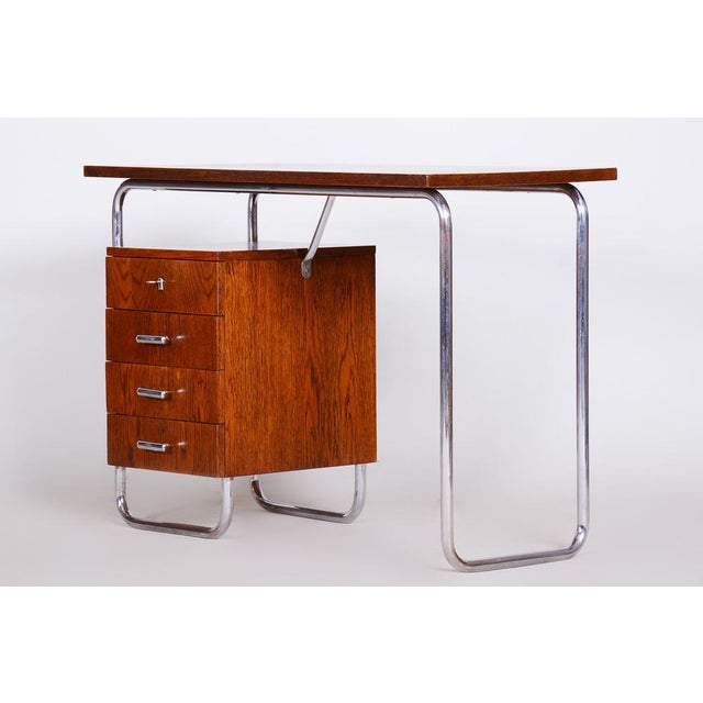 1930s Bauhaus Writing Desk in Oak and Chrome by R. Slezák, Czech, 1930s For Sale - Image 5 of 14