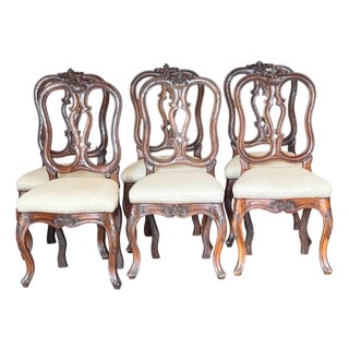 Set of 6 Late 18th Century French Carved Walnut Dining Chairs For Sale
