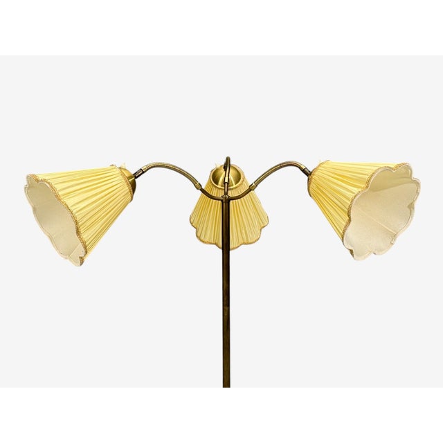 Cream 1950s Swedish Modern Birch, Brass, Silk Adjustable Floor Lamp For Sale - Image 8 of 14