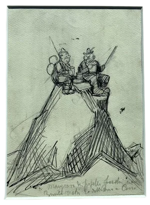 Gabriele Galantara - Pic Nic on Mountains Top - Pen and Pencil Drawing - 1908