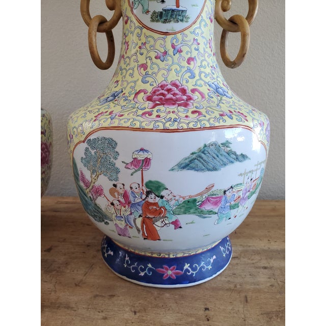 Large Pair of Chinese Famille Rose Vases, Qing Dynasty 19th Century For Sale - Image 9 of 12