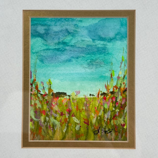Original Contemporary Wildflower Landscape Watercolor Painting Framed Signed 10x13 For Sale In Tampa - Image 6 of 10