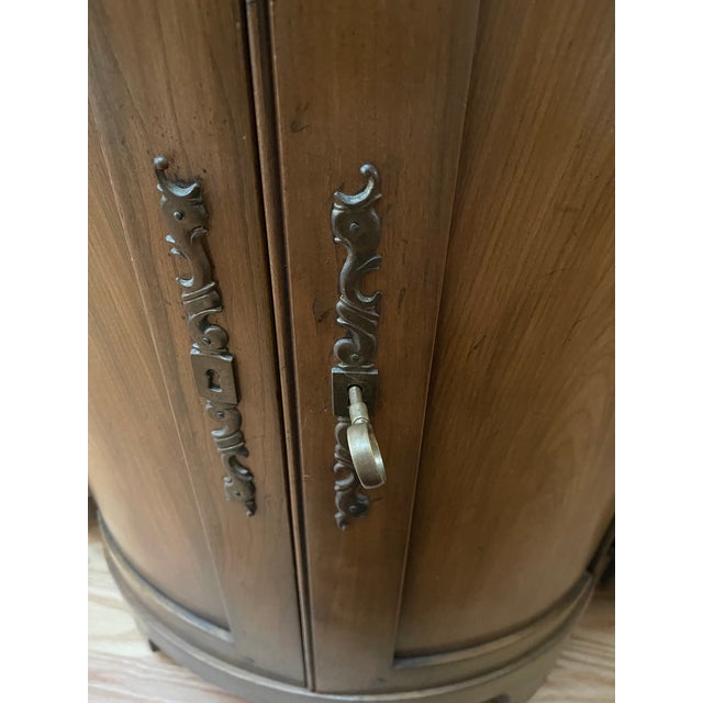 American Vintage Baker Furniture Walnut Wood Demilune Console or Bar Cabinet For Sale - Image 3 of 8