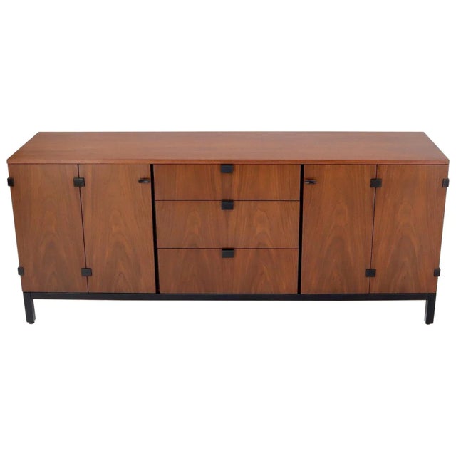 American Walnut 9 Drawers Two Doors Compartment Long Dresser Credenza Restored For Sale - Image 13 of 13