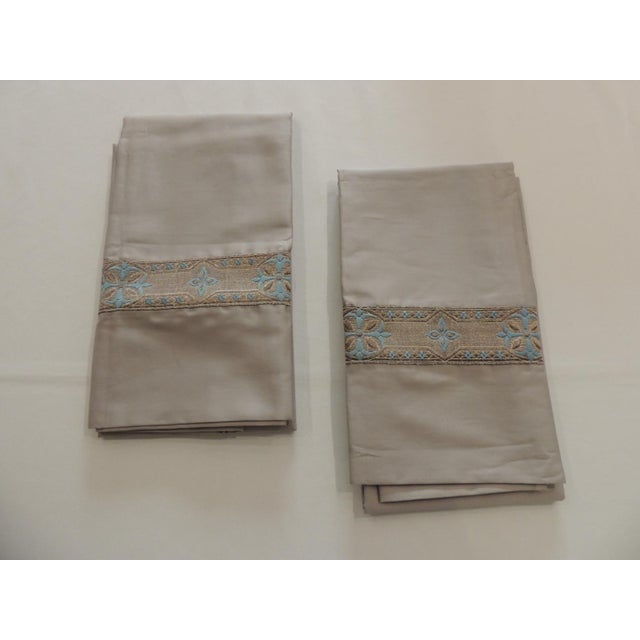 Standard Pillowcases with Antique Metallic Threads Trim - Set of 2 Never used. Satin finish cotton cases. Size: 21"W x 32"L