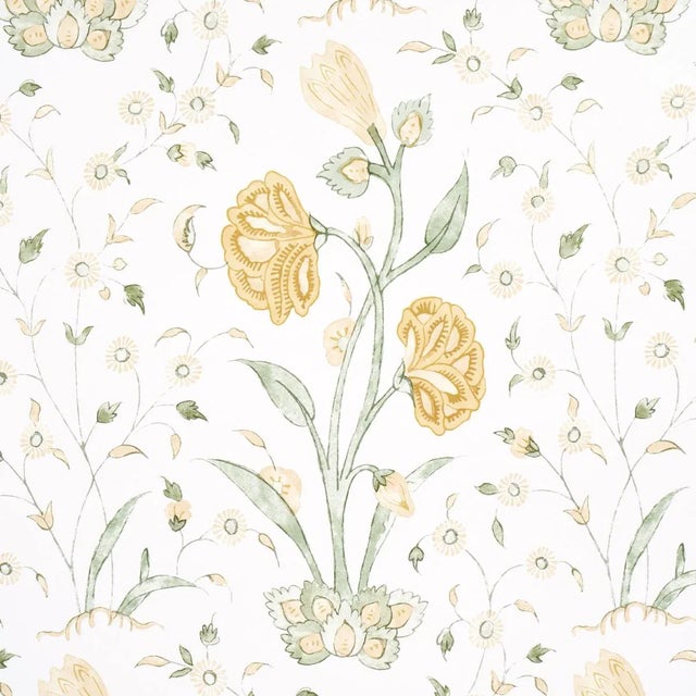Contemporary Schumacher Khilana Floral Wallpaper In Marigold For Sale - Image 3 of 4