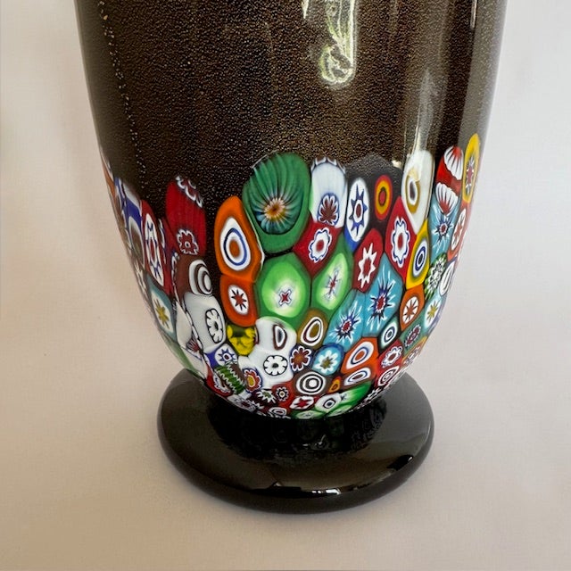 Signed Gambaro & Poggi Murano Millefiori Aventurine Art Glass Vase With Scroll Handles For Sale - Image 10 of 13