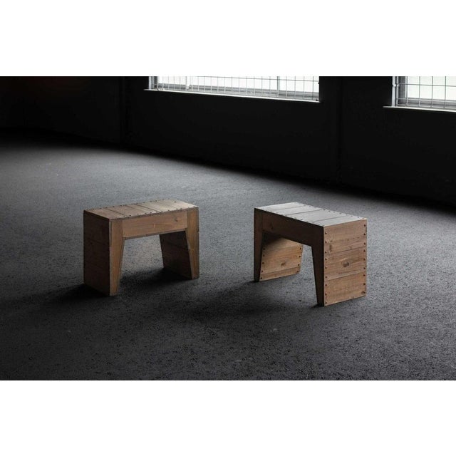 Offered here is a rare and highly collectible pair of “Bossche School” stools, designed and hand-built in the early 1970s...