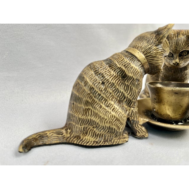 Mid 20th Century Vintage Bronze Cats With Cup Sculpture For Sale - Image 11 of 12