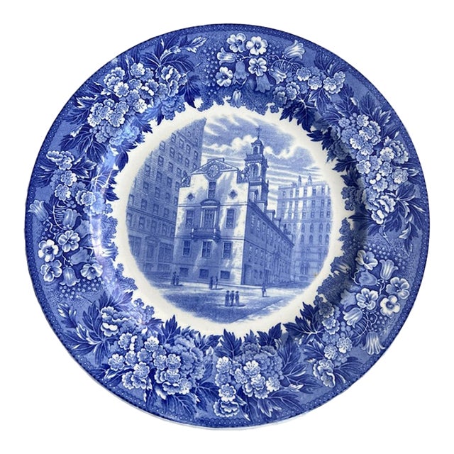 Wedgwood Vintage Boston Old State House Plate - Blue and White Plate For Sale