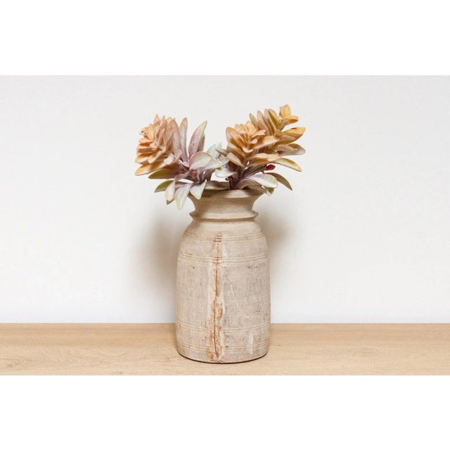 This charming antique carved wood pot was crafted from teak and originally used in Village kitchens in North India to...