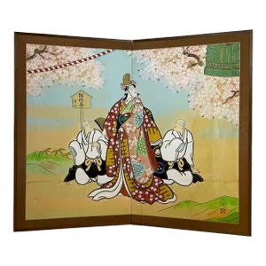 Late 19th Century Japanese Meiji Period Kabuki Hand Painted Wall /Floor Screen