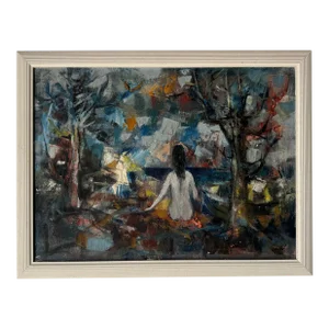 Luis Vidal Molne ( 1907 - 1970) - " Nude Facing the Sea" Oil on Canvas Painting, Frame