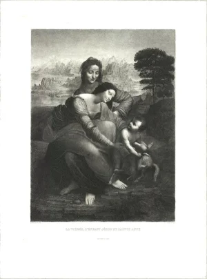 1990s Leonardo Da Vinci 'La Vierge, l'Enfant Jesus et St. Anne' Renaissance Gray France Etching