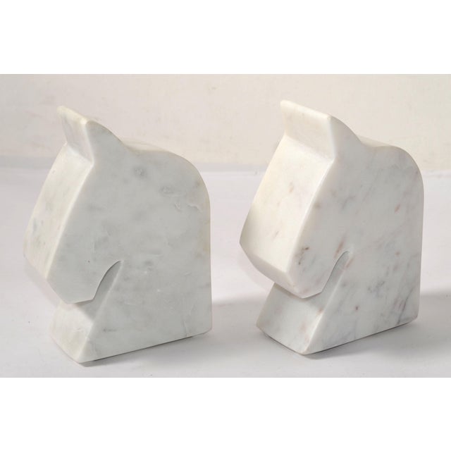 Jonathan Adler Set of 2 Italian White Carrara Marble Horse Head Shaped Animal Bookends For Sale - Image 4 of 12