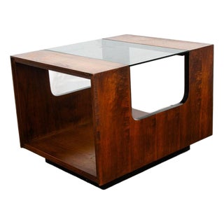 1960s Mid Century Modern Cocktail Table Side End Glass Rectangular Vintage Walnut Lane For Sale