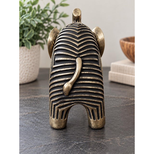 Tribal Vintage Carved Wood Elephant Sculpture 10” Geometric Tribal Boho Decor For Sale - Image 3 of 4