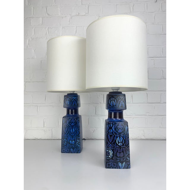 Blue Ceramic Table Lamps by Nils Thorsson for Fog & Morup, 1960s, Set of 2 For Sale - Image 12 of 12