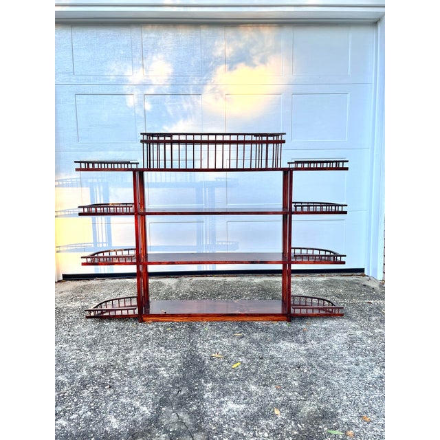 Wood Vintage Folk Art Five Tiered Wood Shelf With Gallery Railing For Sale - Image 7 of 8