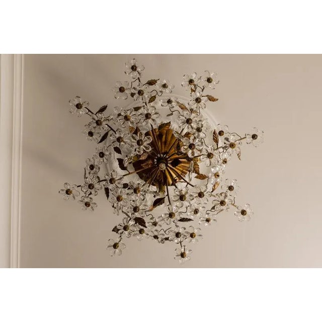 Hollywood Regency Large Italian Hollywood Regency Crystal Glass Flower Ceiling Light, 1950s For Sale - Image 3 of 18