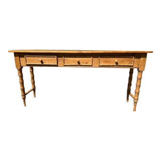 1970s Custom Natural Pine Faux Bamboo Three Drawer Console Table For Sale
