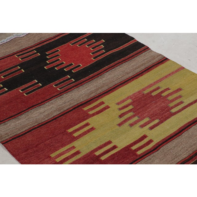 1930s Vintage Mid-Century Sivas Red and Brown Wool Kilim Rug With Mint, Pink, and Blue Accents For Sale - Image 5 of 10