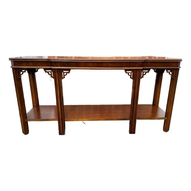 Late 20th Century Chinoiserie Chippendale Style Inlaid Fretwork Console Table by Lane For Sale