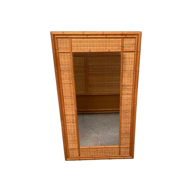 Boho Chic Vintage Bamboo Mirror With Woven Wicker Trim For Sale - Image 3 of 5