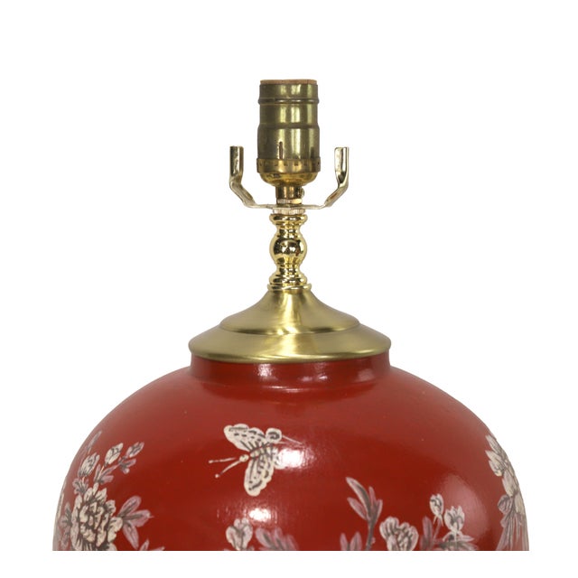 Hand-Painted Chinoiserie Red Porcelain Table Lamps - Pair For Sale - Image 9 of 11