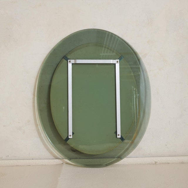 Green Italian Oval Glass Wall Mirror Attributed to Max Ingrand for Fontana Arte, 1960s For Sale - Image 8 of 8