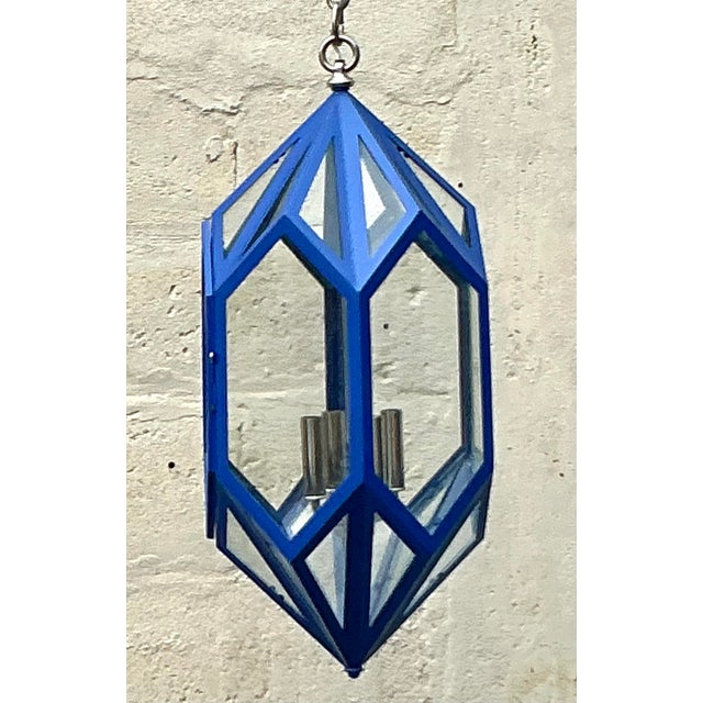 Illuminate your space with the striking elegance of this Vintage Boho Charles Edwards Custom Cobalt Lantern. Handcrafted...