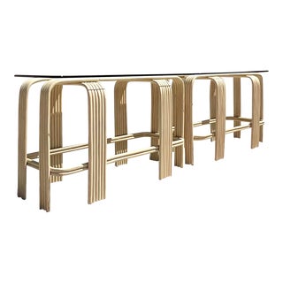 Late 20th Century Vintage Boho Bent Rattan Console Tables - a Pair For Sale