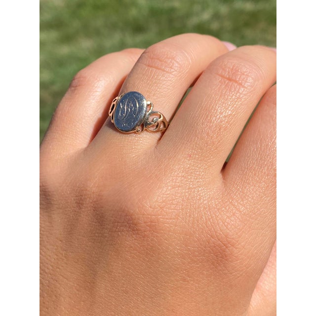 The Lithonia: Ladies Yellow Gold Engraved Signet Ring For Sale - Image 10 of 10