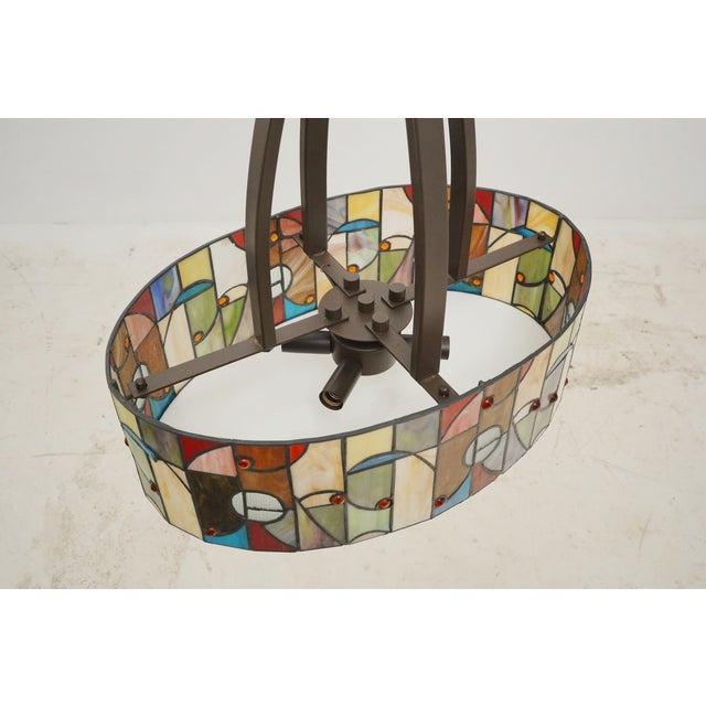 Metal Allen + Roth Drakeston Mission Stained Glass Drum Pendant Light For Sale - Image 7 of 12