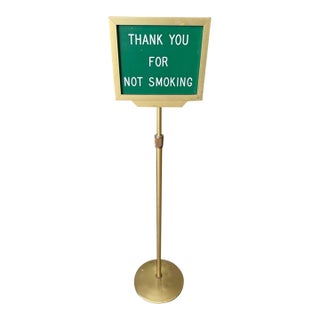 Vintage Adjustable Brass Hotel & Restaurant “Thank You for Not Smoking” Floor Sign For Sale