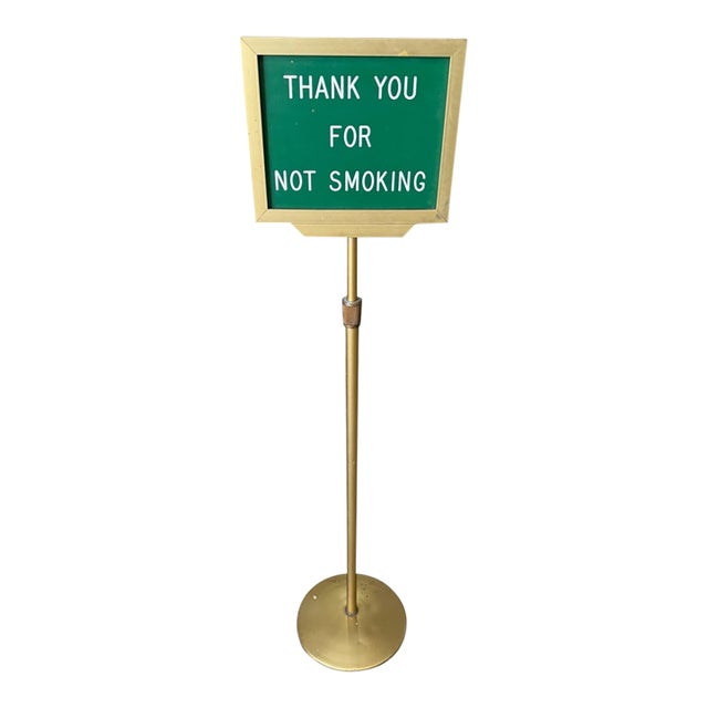 Vintage Adjustable Brass Hotel & Restaurant “Thank You for Not Smoking” Floor Sign For Sale