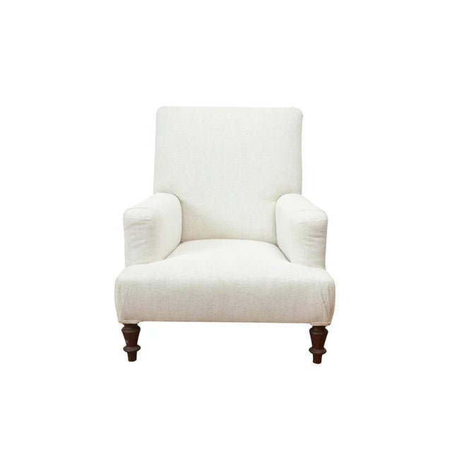 Stunning French upholstered club chair shown in dark mahogany.Finishes also available in cerused oak, mahogany, mocha...
