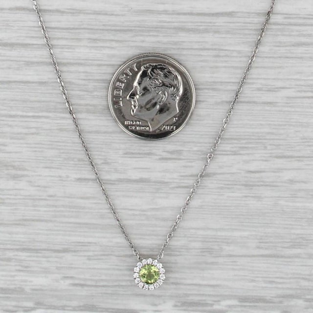 0.36ctw Peridot Diamond Pendant Necklace 14k White Gold 16.25-18.5" Cable Chain For Sale In Greensboro - Image 6 of 6