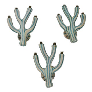 Glazed Terracotta Wall Lamps, Italy, 1970s, Set of 3 For Sale