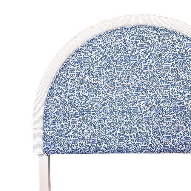 Mid 19th Century Pair of Arch-Top Woven Rattan Headboards Upholstered in Schumacher Fabric For Sale - Image 5 of 6