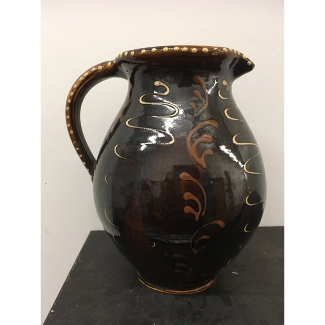 Red Ware Pitcher - Vintage Folk Art Hand Painted and Glazed For Sale In Providence - Image 6 of 7