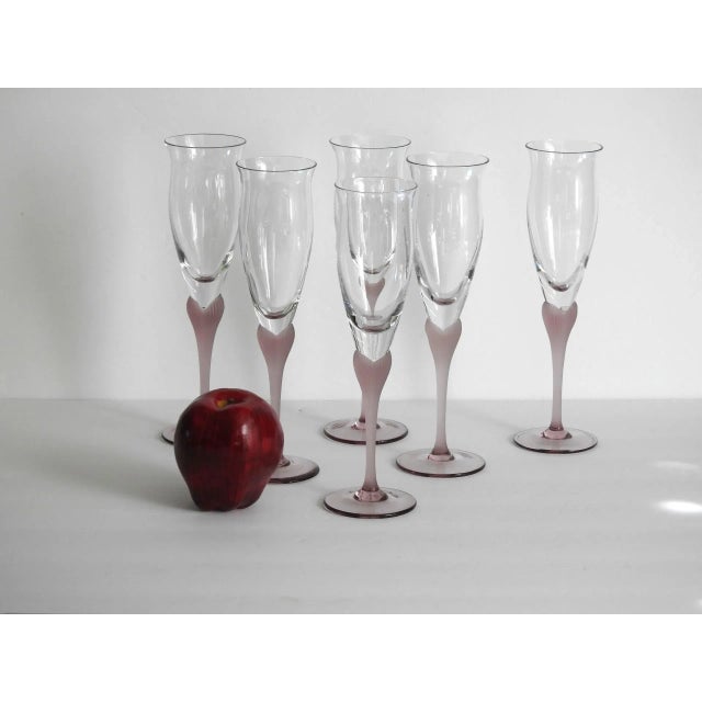 1990s Mikasa sea mist champagne flutes, amethyst hearts design. Set of 6. Excellent condition. Each glass is approx. 9.5"...